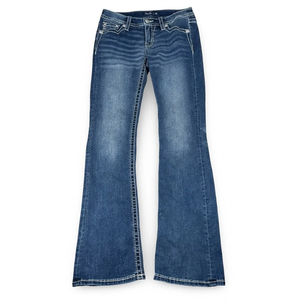 Miss Me Low Rise Boot Bootcut Jeans 28 Medium Wash Star L9548BL Rhinestone